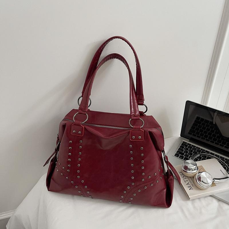 Vintage Large Capacity Rivet Tote Bag Women's Handbag Shoulder Bag