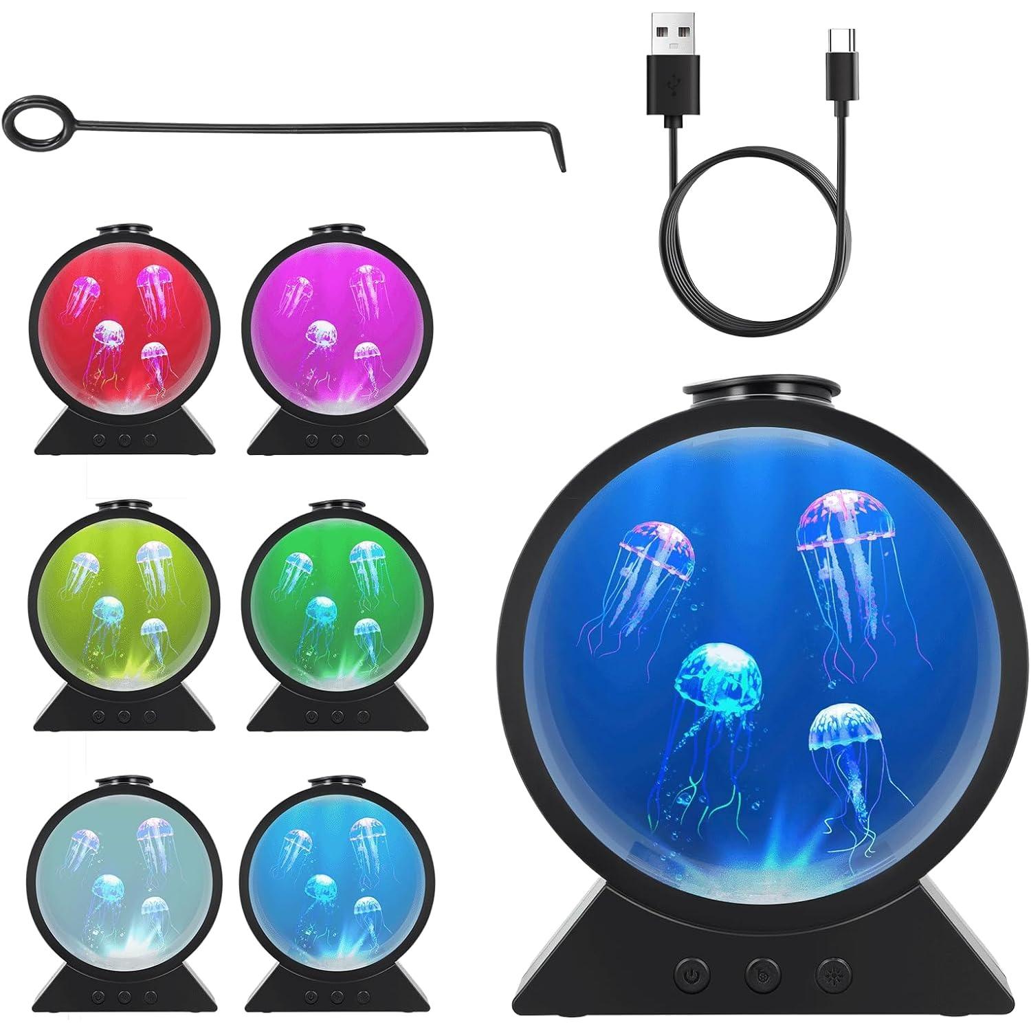 

Jellyfish Lamp,USB Inserted Jelly Fish Light Lamp,Jellyfish Tank Aquarium Night Mood Light with Adjustable Flow Rate and Timing for Home Office Living чорний