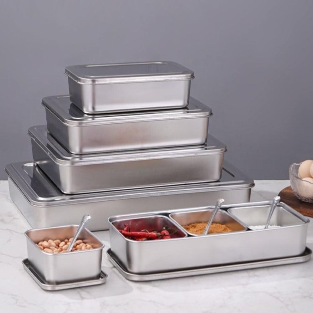 Rectangle Shape Stainless Steel Seasoning Box with Lid Spice Jar Storage Set  Kitchen Use