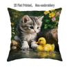 1pc, Easter Spring Floral Kitten and Duckling Pillowcase, Green and Yellow Cute Decorative Pillow Cover, Single-Sided Print, Suitable for Living Room,