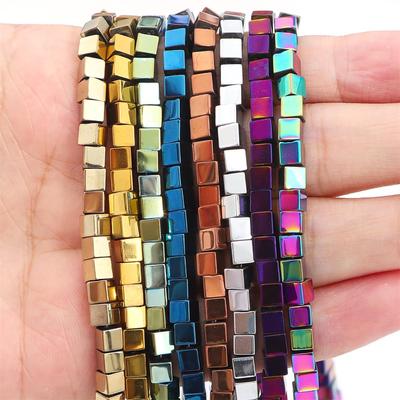 3/4 mm Piedra Natural Oro Astilla Multicolor Cubo Cuadrado Hematita Cuentas Espaciadoras Sueltas para Pendiente Collar Pulsera Accesorios de Joyería DIY