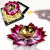 Set of 1 Lotus Shaped Large Size Brass Diya for Puja (6inch Pink Petals) Center Wick Holder Pital Akhand Kamal Deep Vilakku