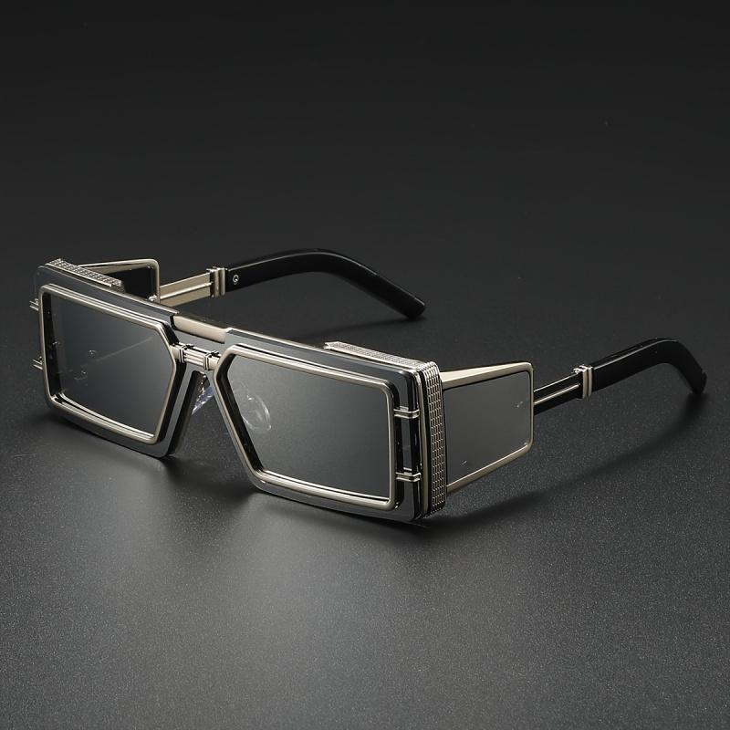 Mens Vintage Square Glasses Stylish Zinc Alloy Frame Black Lenses with Protective Pouch Fashion Eyewear