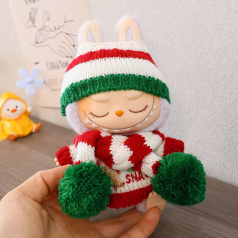 Labubu Christmas Keychain & Doll Outfit: Cloak, Sweater, and Hat Set