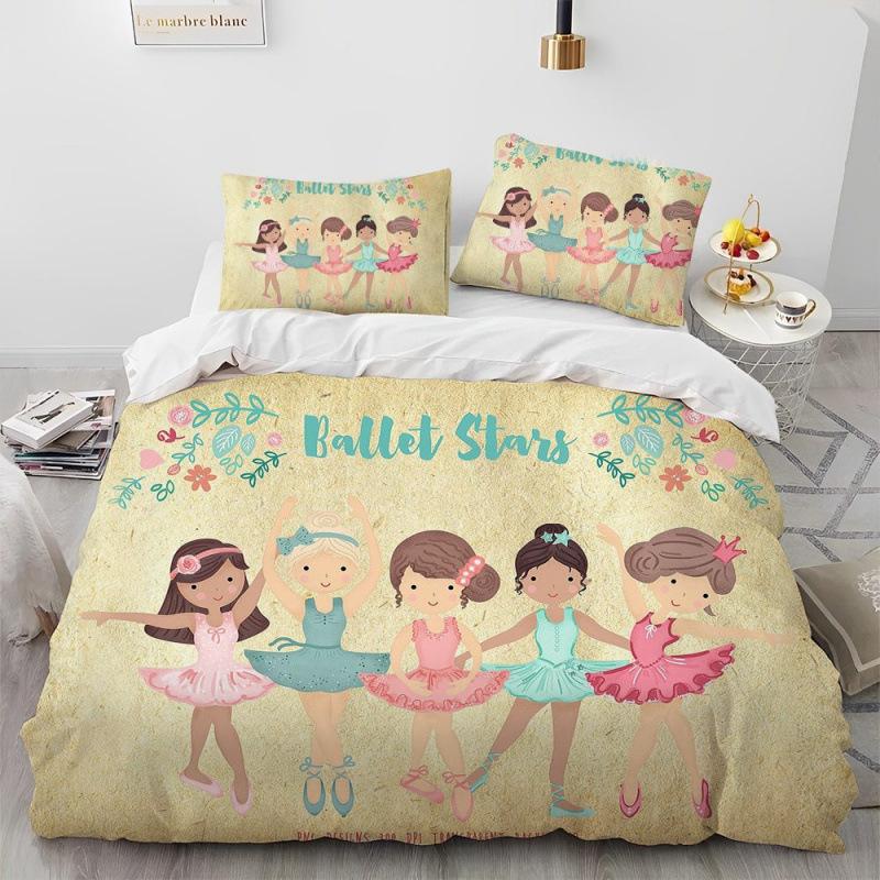 Girls Ballet Dance Duvet Cover Three-Piece Bedding 3D Printed Sheet Quilt Cover Pillowcase