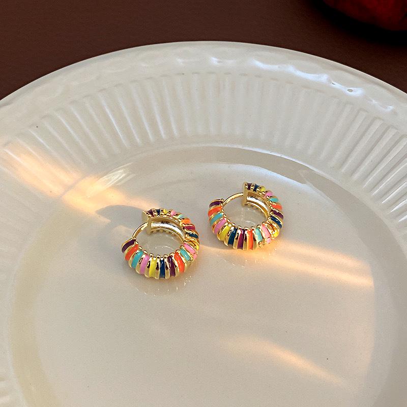 Elegante Retro Drip Oil Dopamin Ohrringe: Bunte & vielseitige Kreis-Ohrclips für einen luxuriösen Touch