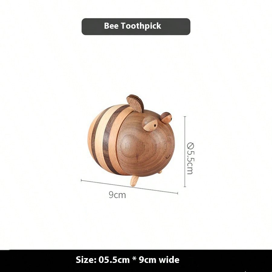 Bee-Shaped Toothpick Container Black Walnut Wood Toothpick Holder Portable Cute Deskstop Decorative Ornaments Toothpick Jar