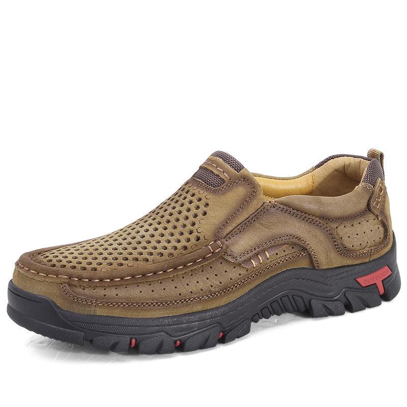 Summer outdoor hiking shoes new hand-stitched large-size leather casual leather shoes
