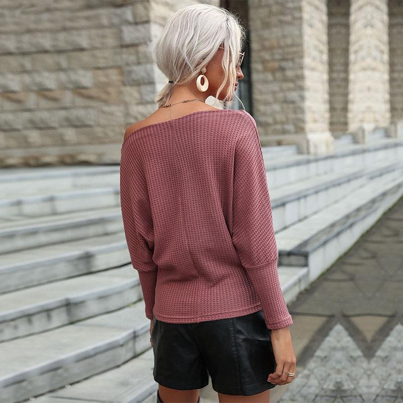 Damenbekleidung Mode Lässige Oberteile Hemden Modisches und Lässiges Temperament Frühherbst Damen Einfarbig Langärmlig Einseitig Schulterfrei Strickpullover