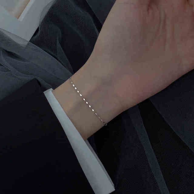 Bling Glitter Simple Thin Dainty Rose Gold Color 925 Sterling Silver Adjustable Bracelet For Women Luxury Jewelry Korean Dainty