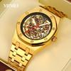 Men's Luxury Stainless Steel Skeleton Mechanical Watch with Large Dial, Fully Automatic Design