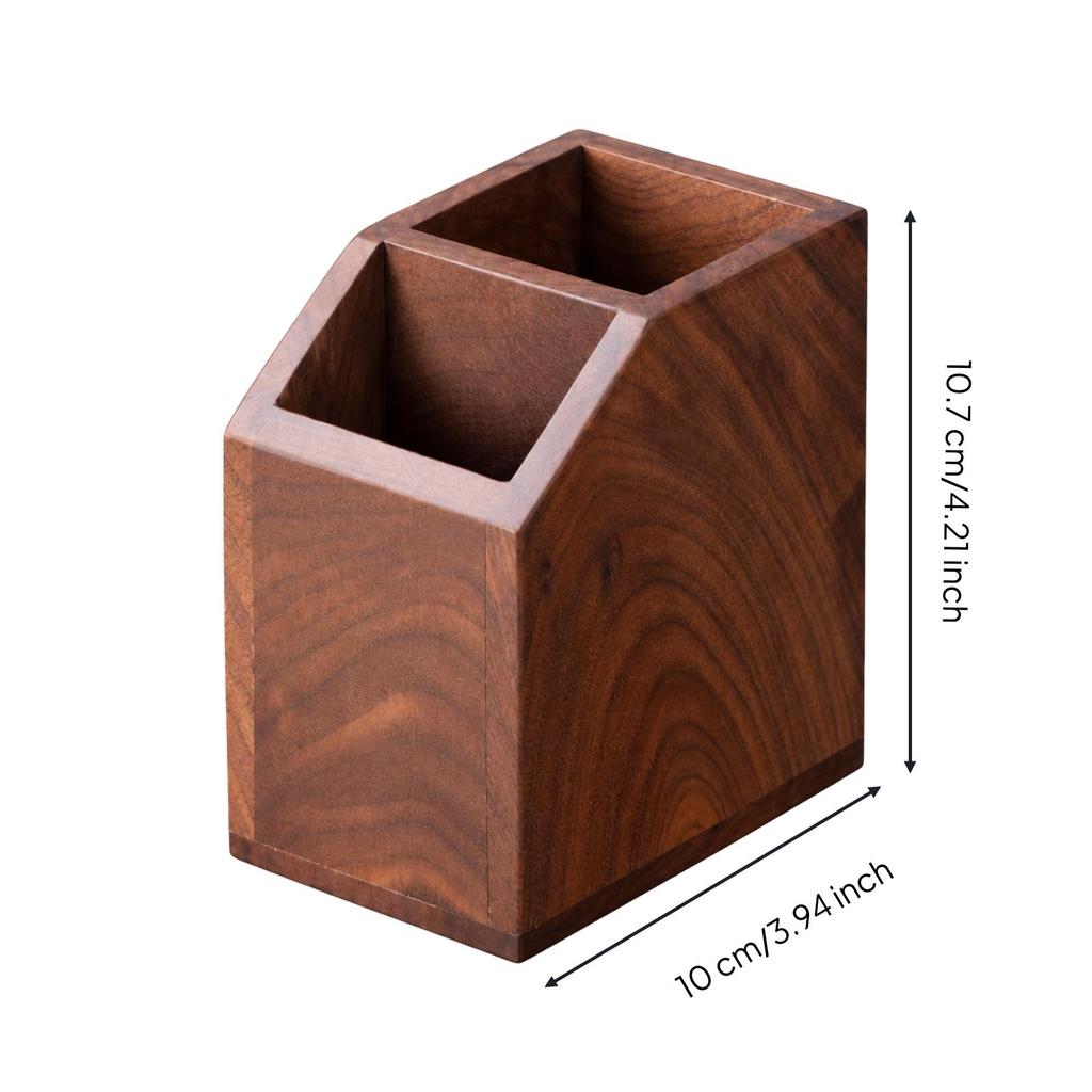 Wooden Chopstick Holder with Two Compartments Angled Edges Walnut Cooking Tool