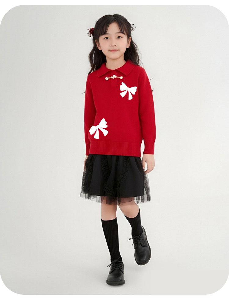 Children's Sweater Spring Thin Medium Size Children's Bow Girls' Knitted Sweater Sweater Top
