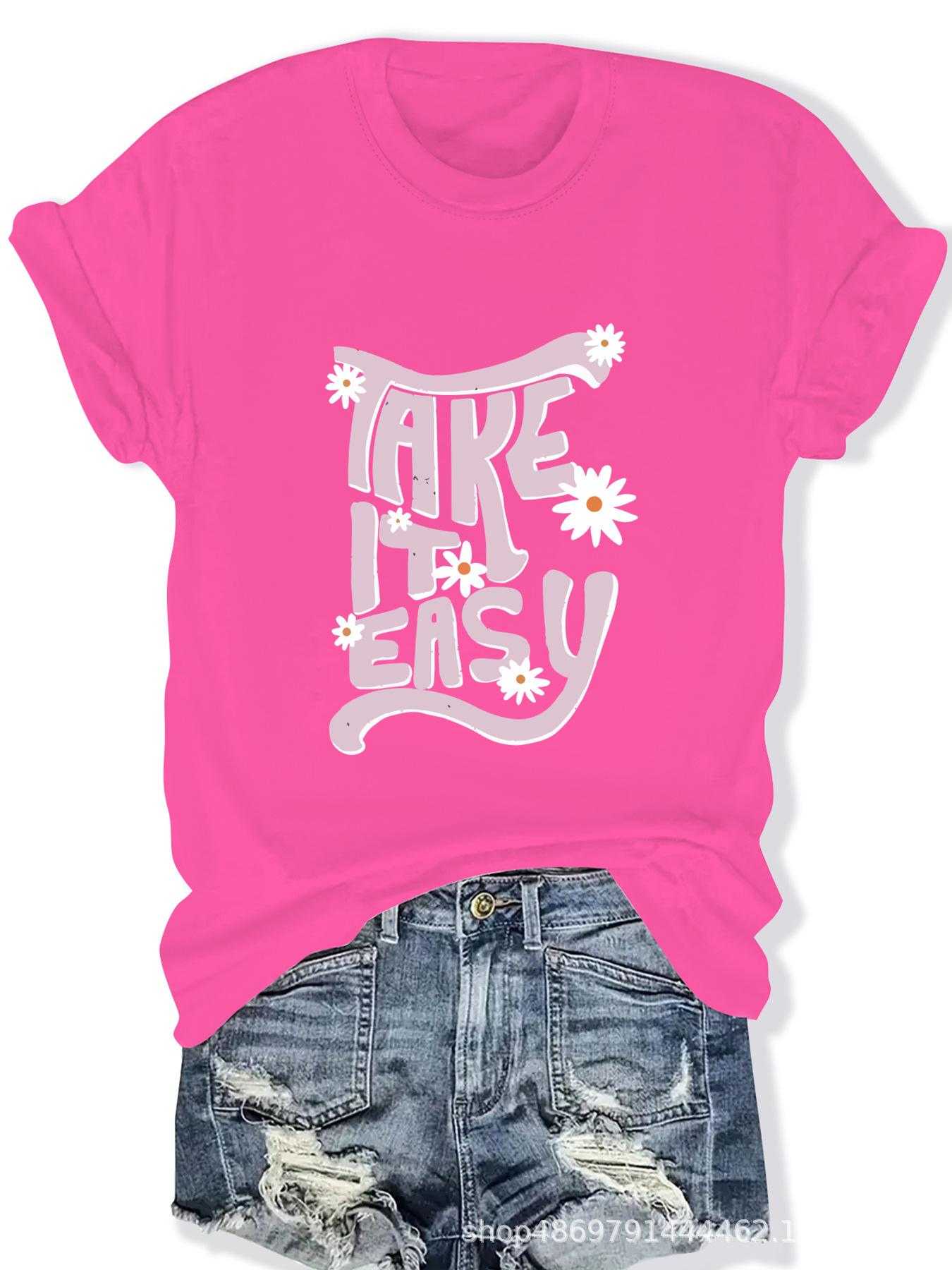 

Women s Fashion Round Neck Cross-Border T-Shirt X-Large розы красного