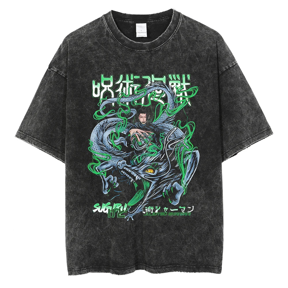 Jujutsu Kaisen Geto Vintage Mago Oscuro T-shirt Oversize Uomo Moda Estiva 2026 Top Street Oversize Abbigliamento Harajuku Y2K