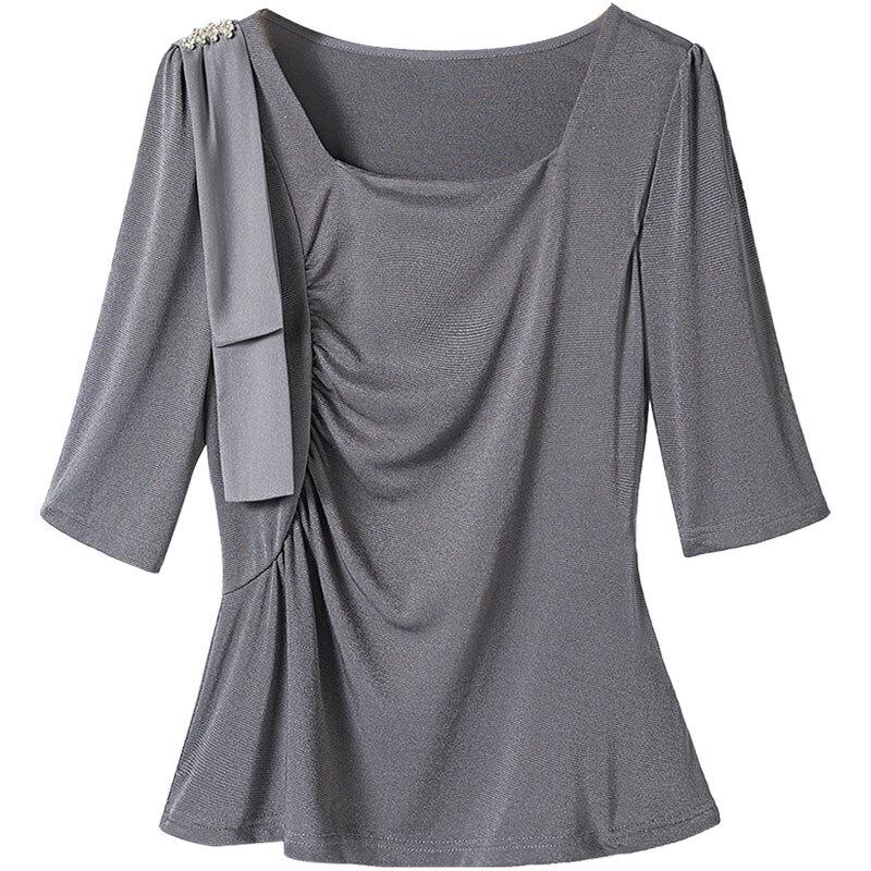 Women s Elegant Square Neck Short Sleeve T-Shirt L