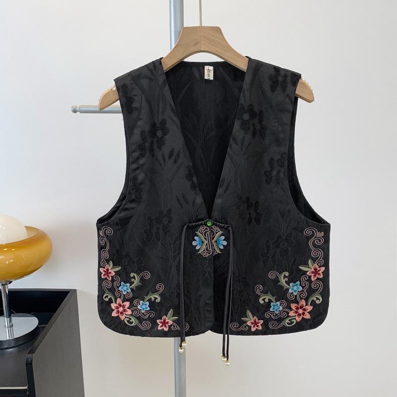 

Women s New Year High-End Jacquard Vest - Chinese Style, Stand Collar, Heavy Embroidery, Versatile Single-Breasted Waistcoat XXXL
