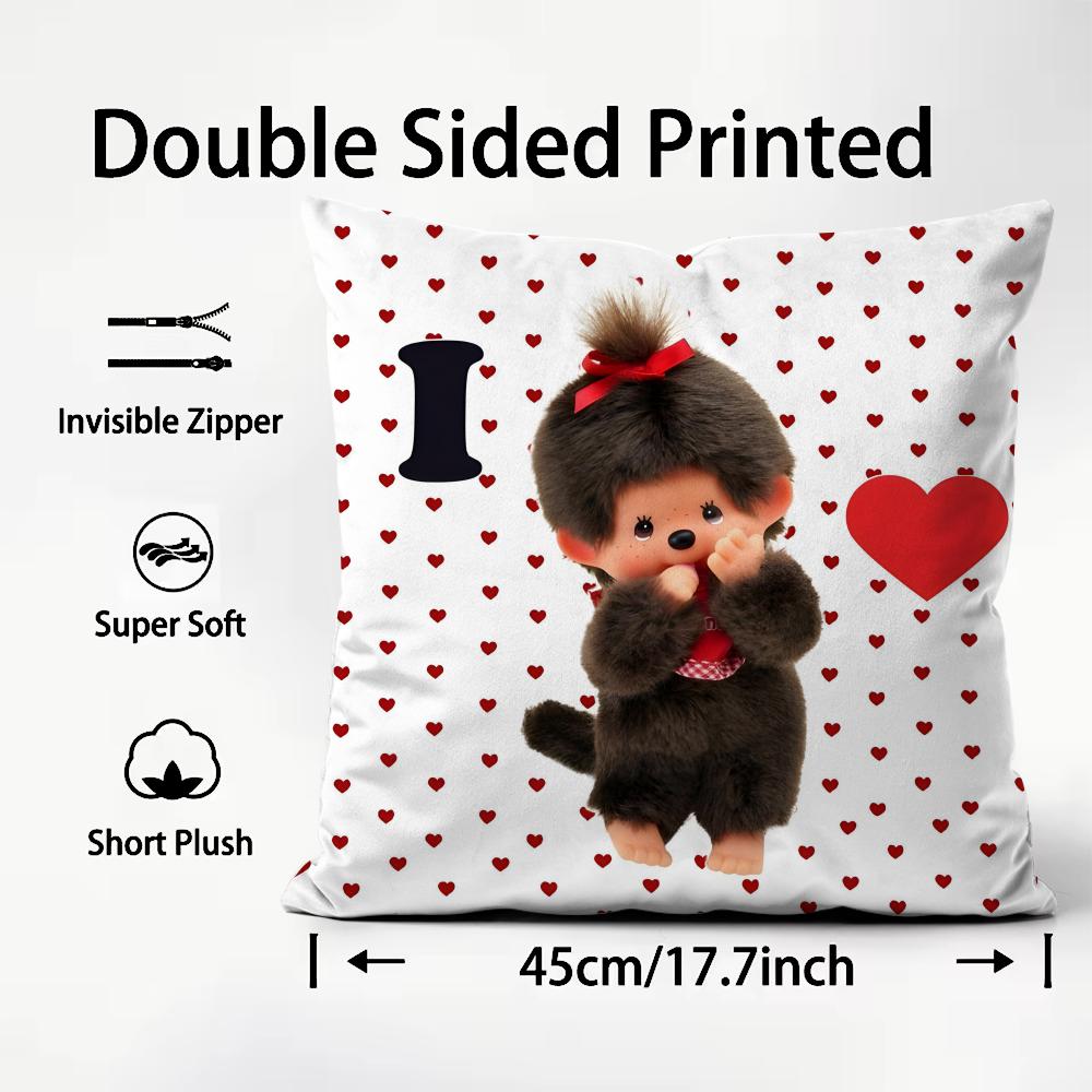 MMonchhichi Cute Cushion Cover Plush Fabric Soft DoubleSided Printed Sofa Warm Winter Home Child Gift Pillow Case