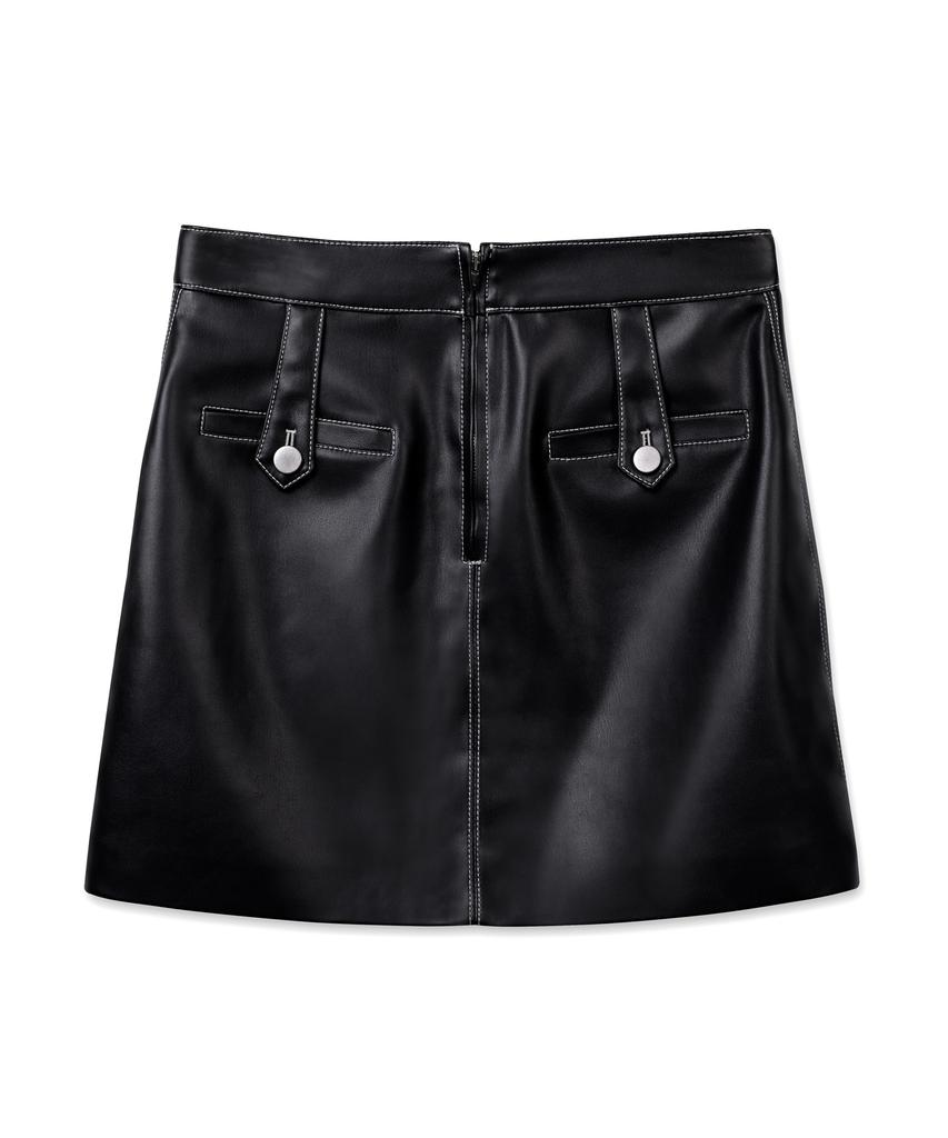 Bikwaieos Faux Leather Pocket Mini Skirts_Black