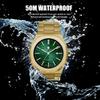 SAPPHERO Chronograph Stainless 50M Water Date Gold Green Men's Watch, Steel, Resistant, Stylish, Quartz, Analog, Display, Gift, &