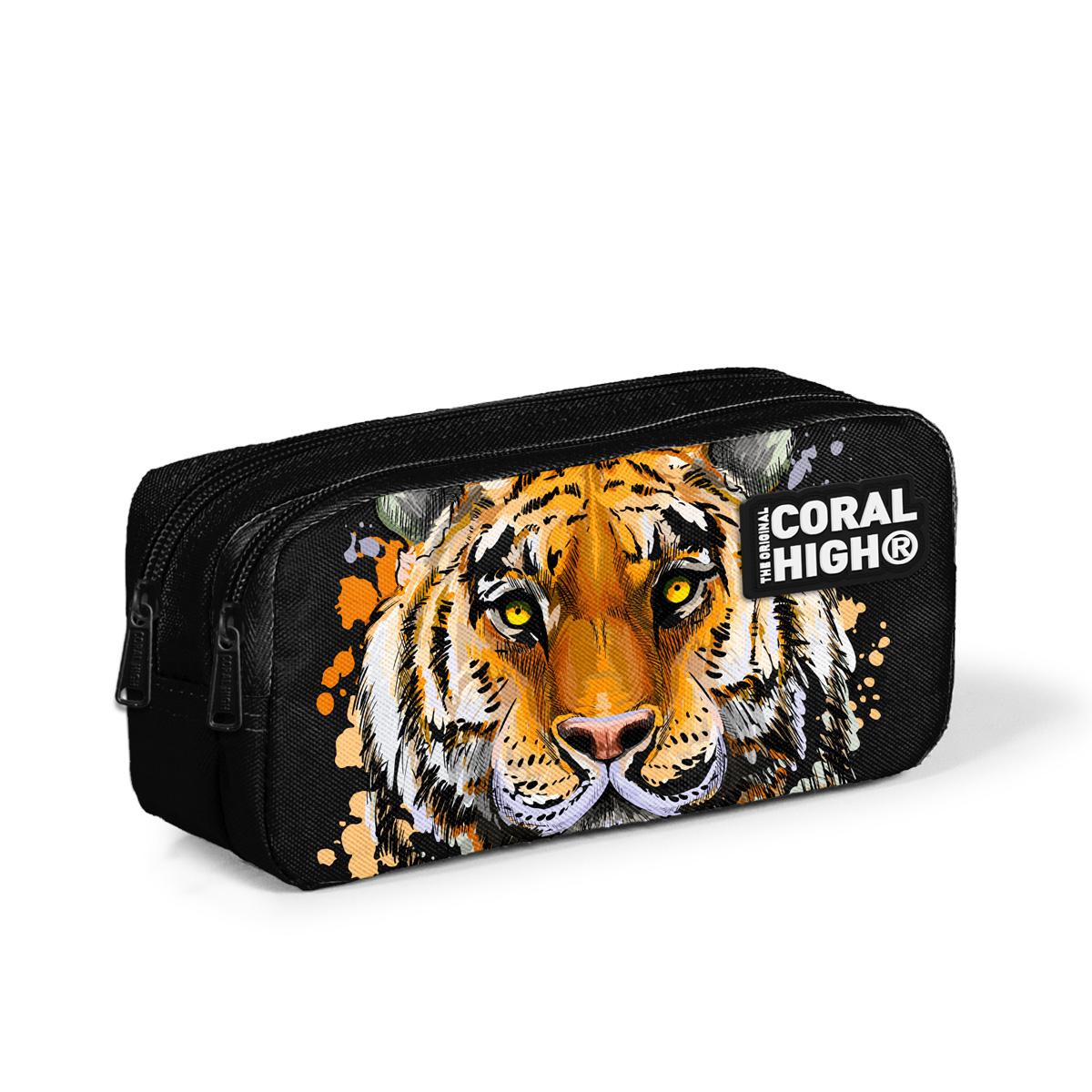 

Сумка-карандаш Coral High Kids с черным тигровым узором и двумя отделениями 22186