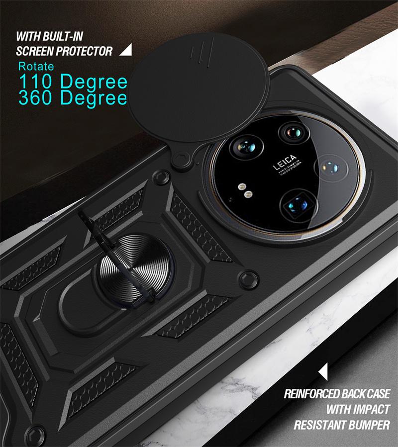 Armor Funda For Xiaomi 14 Ultra Case Slide Camera Protect Cover For Xiaomi Mi 14 Xiaomi14 Ultra Magnetic Holder Ring Stand Coque