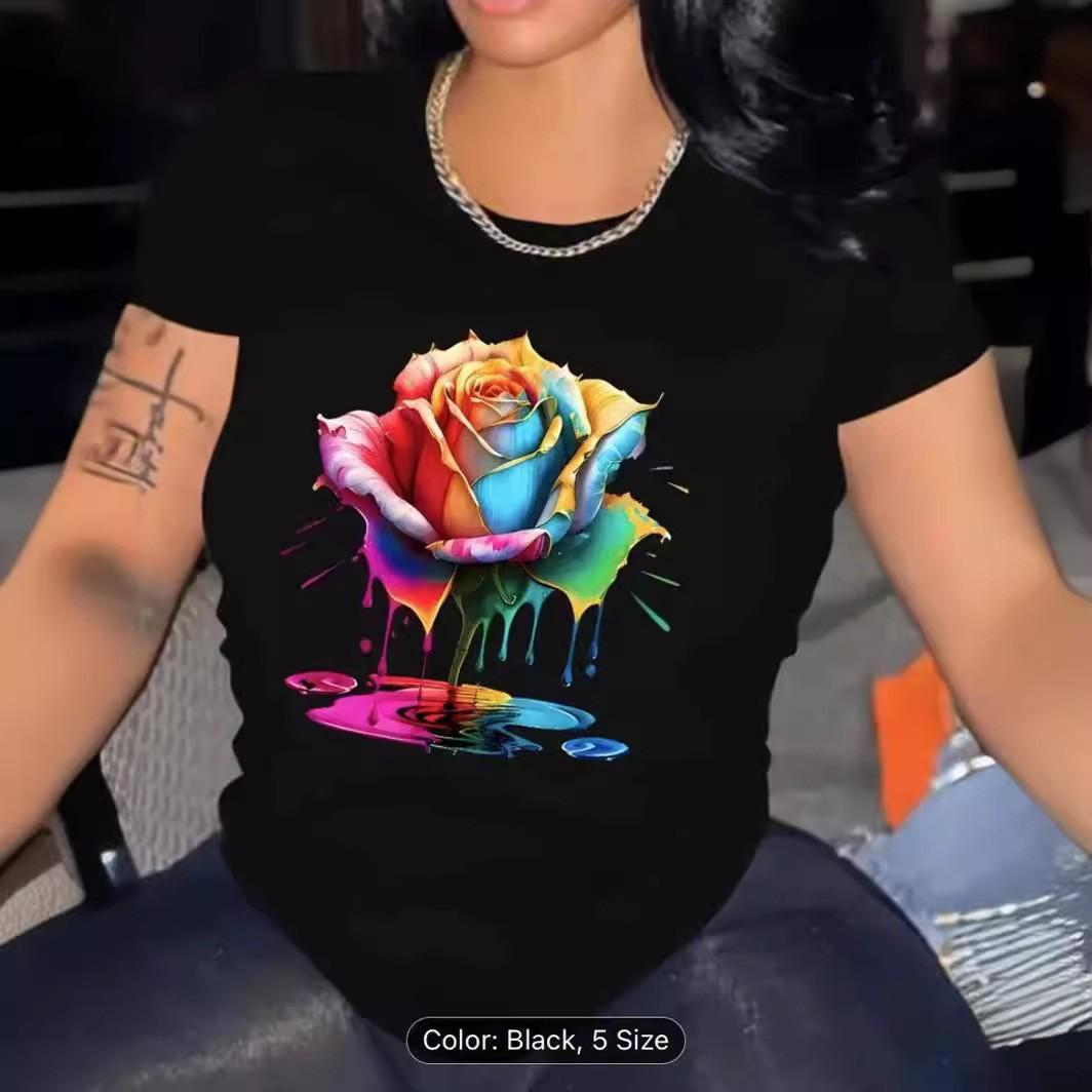 

Европейская и американская повседневная футболка с принтом и круглым вырезом, весна и лето, короткий рукав, женская футболка с круглым вырезом M