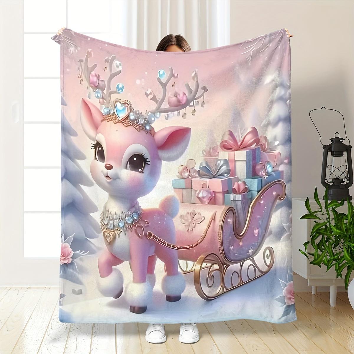 

Cozy & Cute Deer Print Flannel Throw Blanket - Soft, Lightweight, Perfect for Bed, Travel, Camping, Living Room, Office, Sofa, C 70x100cm
