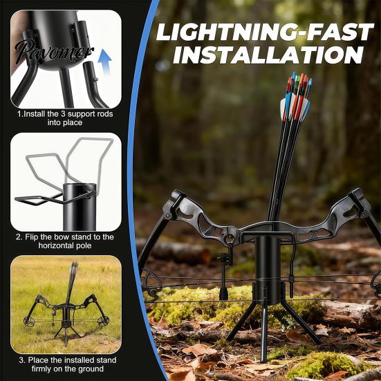 Compound Bow Holder Carbon Steel Archery Stand, Foldable Compact Storage Rack, Equipment Protection Large Capacity Ground for And Traditional