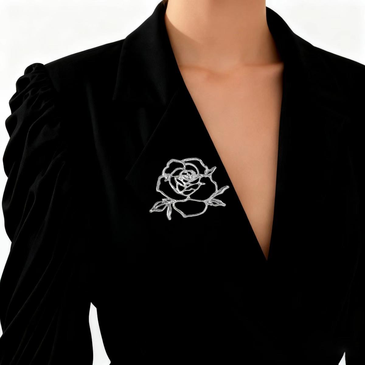 

1 elegant and fashionable hollow out line rose women s brooch metal pin exquisite camellia chest flower clothing accessory