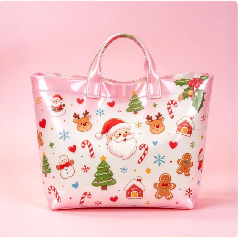 Christmas Printed PVC Waterproof Tote Bag Amazon European and American Women Commuter Shopping Handbag