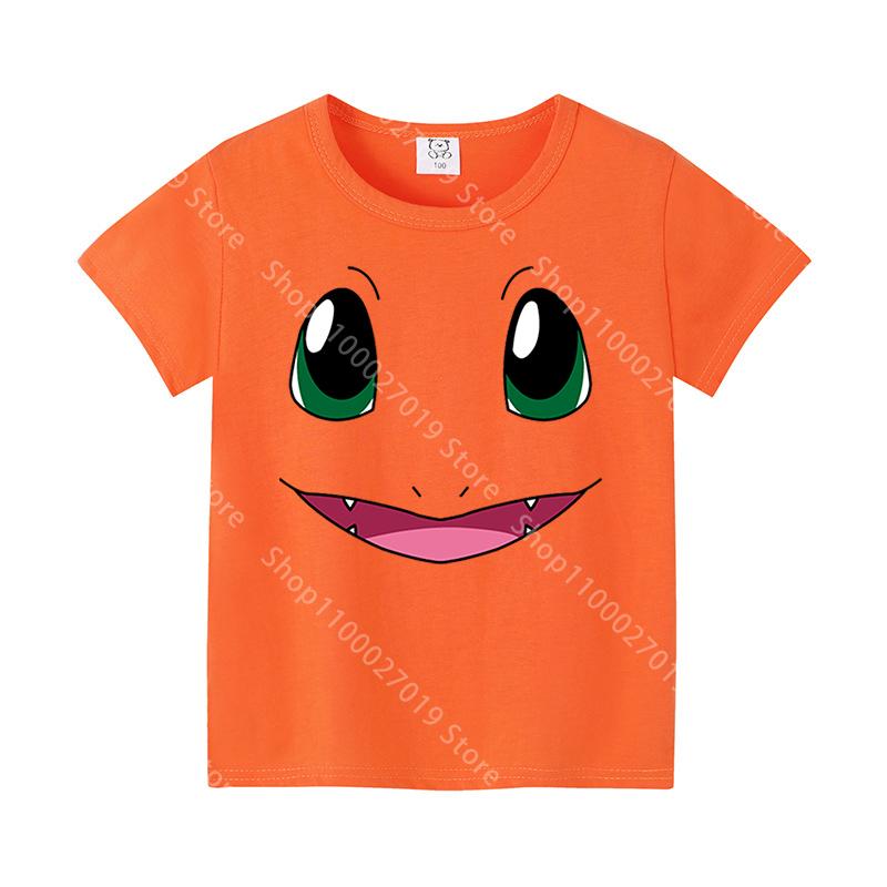 Different Colors Cartoon Face T Shirt Cute for Boys Girls Pokemons Pikachus Summer Cotton Clothes Tops