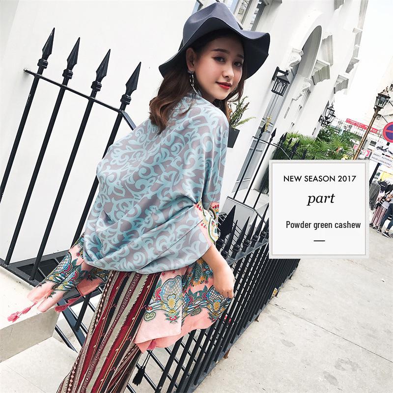 

Шелковая шаль в этническом стиле: Универсальная ретро-защита от солнца для женщин