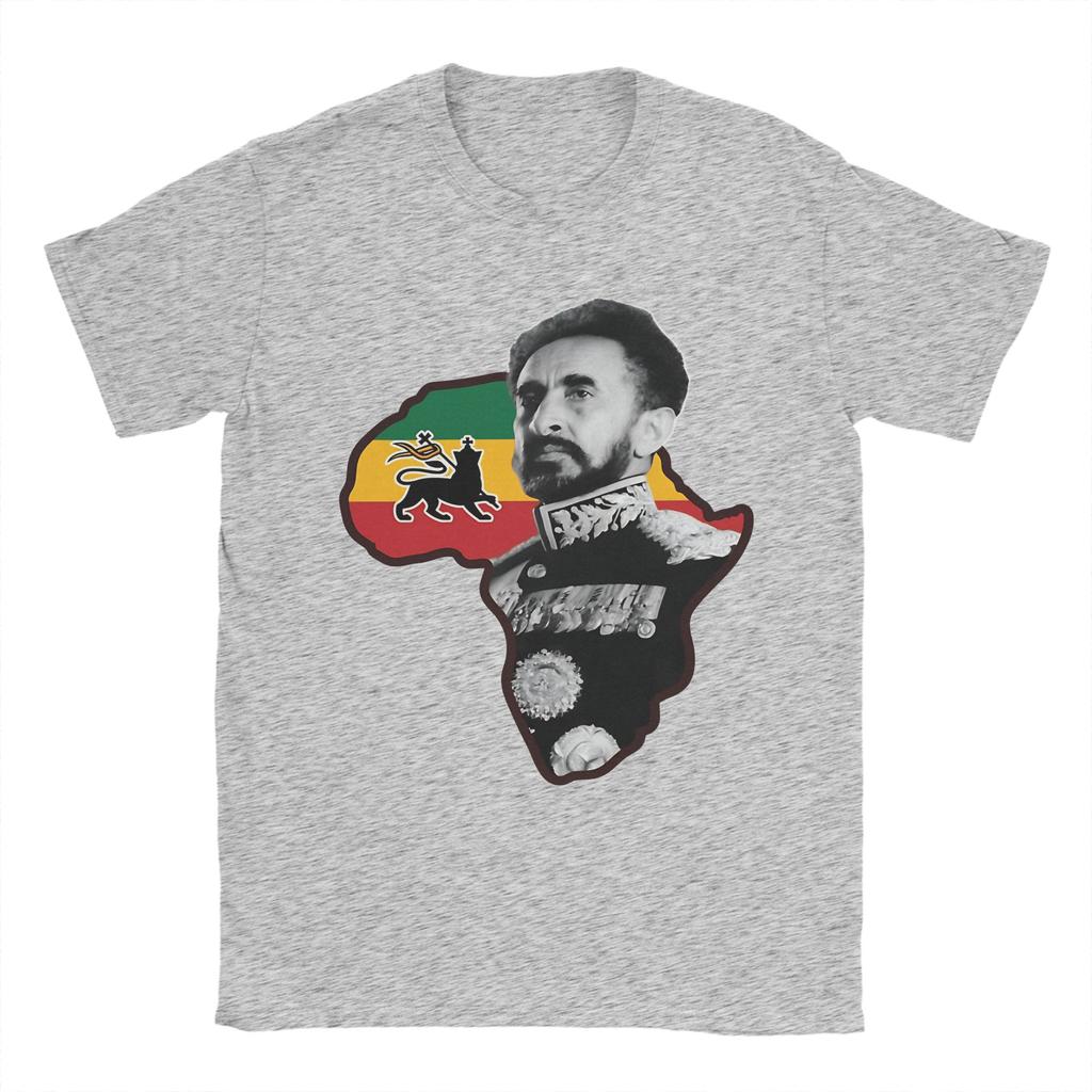 Awesome Haile Selassie I King Of Kings With The African Map T-Shirt Unisex Crew Neck Cotton T Shirts Short Sleeve Tee Shirt Tops