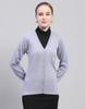 Womens Solid Light Purple V Neck Full Sleeve Cardigan