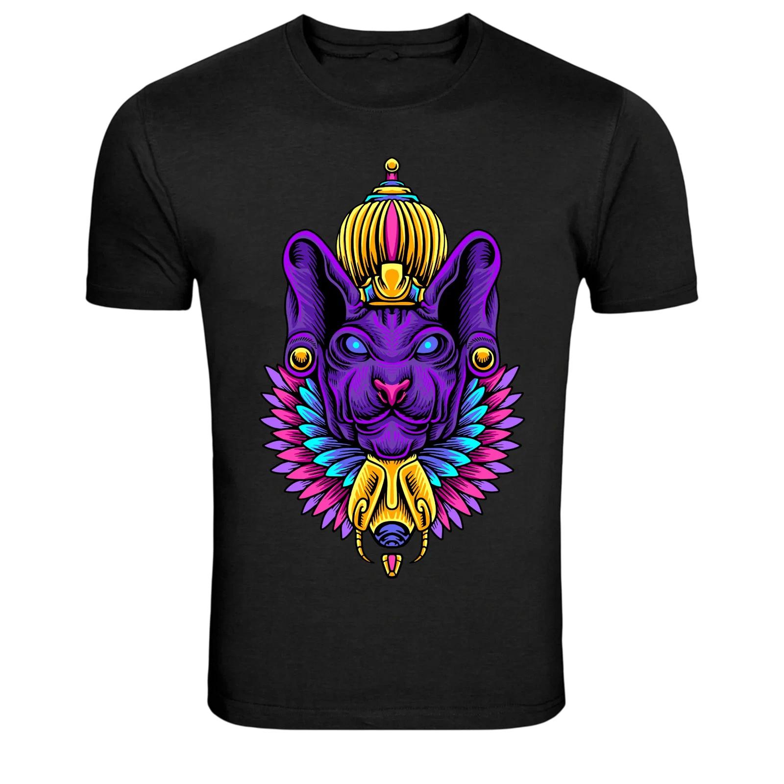 Egyptian Cat Goddess Bastet Neon Graphic T-Shirt 3XL
