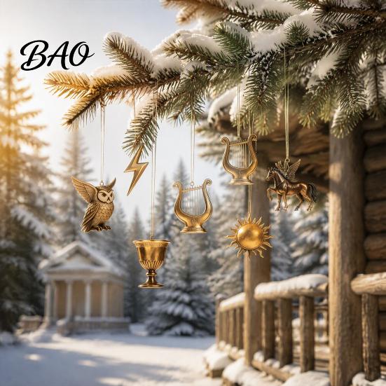 Vintage Style Hanging Charms Greek Myth Advent Calendar, 24Pcs Acrylic 2D Ornament Set with Christmas Decorative Collectibles Gold Tone, Tree