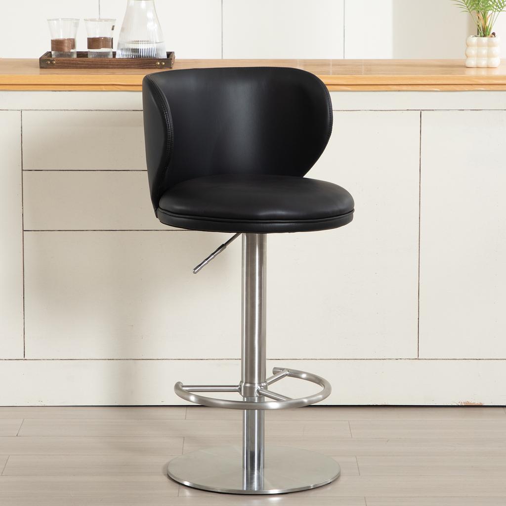 Black Titanium Stainless Steel Bar Stools,Grade Modern Leather Bar Chair with Backrest,Swivel Adjustable Height for Kitchen Counter and Dining Room