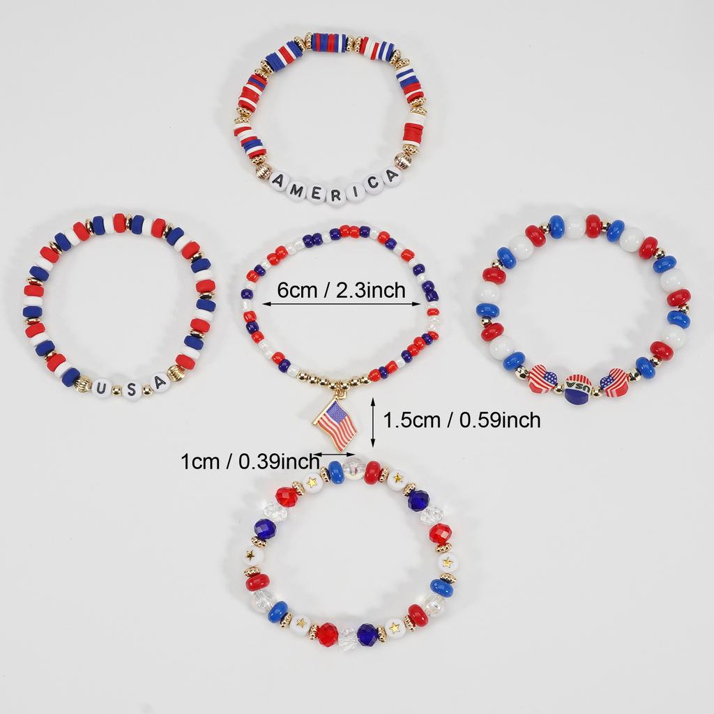Country Flag Beaded Bracelet Set Multilayer Elastic Jewelry for Fans
