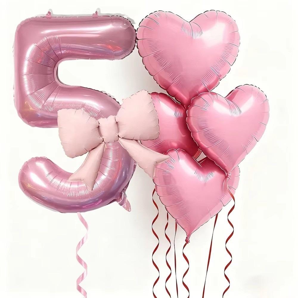 6pcs Romantic Pink Bow Heart Balloon 32Inch Birthday Party Balloons For Engagements Wedding