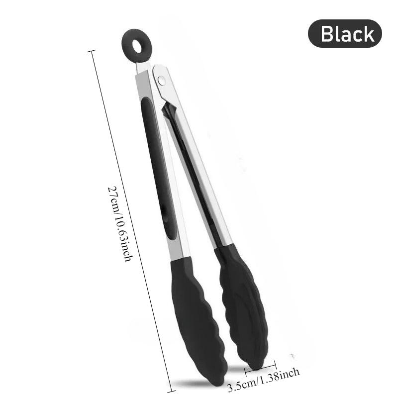 

1pc 9-inch silicone food tong with stainless steel handle Heat-resistant non-slip suitable for grilling steak abuffets
