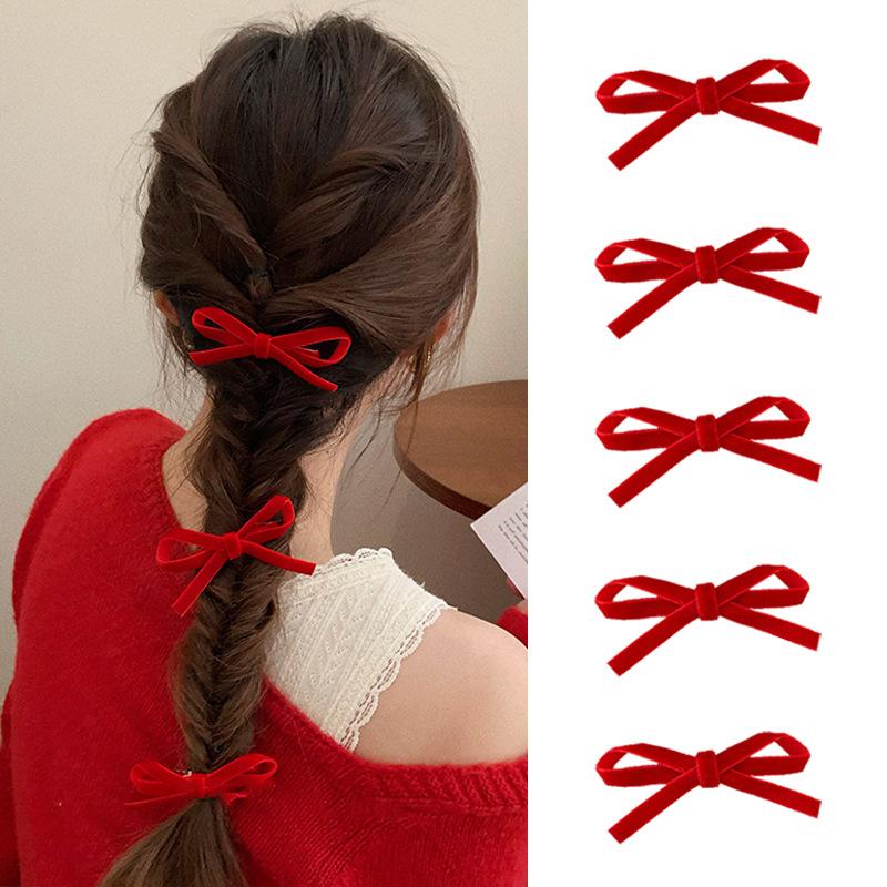 3 Stück/Set Roter Samt Schleife Haarspange für Damen Prinzessinnen Haarspangen Süßer Anti-Rutsch Krokodilklemme für den täglichen Gebrauch Elegantes Geschenk