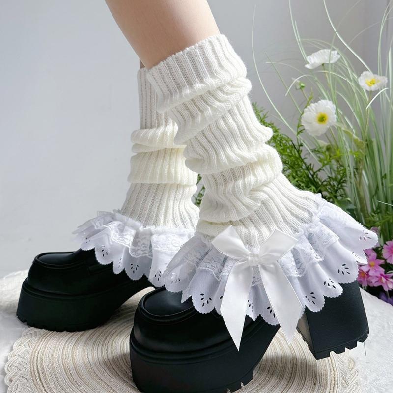 Mädchen Lolita Rüschen Flauschige Beinwärmer Gestrickte Beinärmel Goth Häkeln Knöchel Haufen Socken JK Uniform Fußabdeckungen