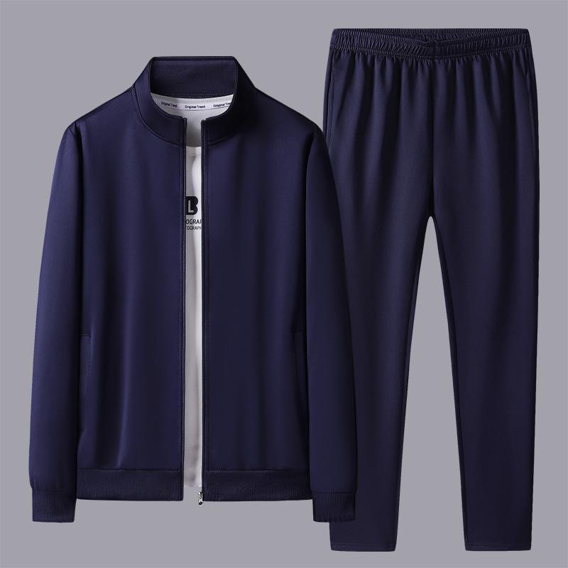 

Men s Spring & Autumn Casual Sportswear Set – Loose Two-Piece Cardigan for Middle-Aged & Elderly Dads 2XL синий