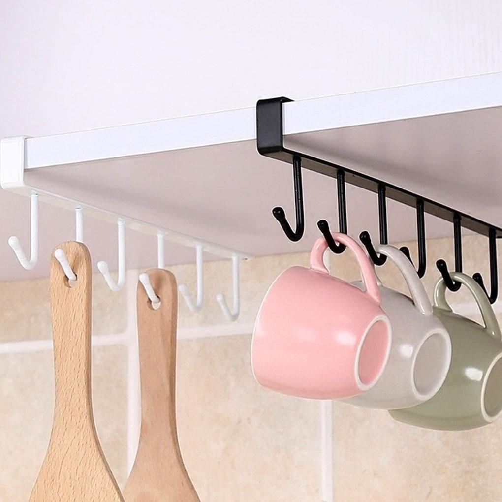 Under Cabinet Hanger Kitchen Bedroom Holder Iron Organizer Household Hanging Rack Punch Free Organizing Hook Space-saving