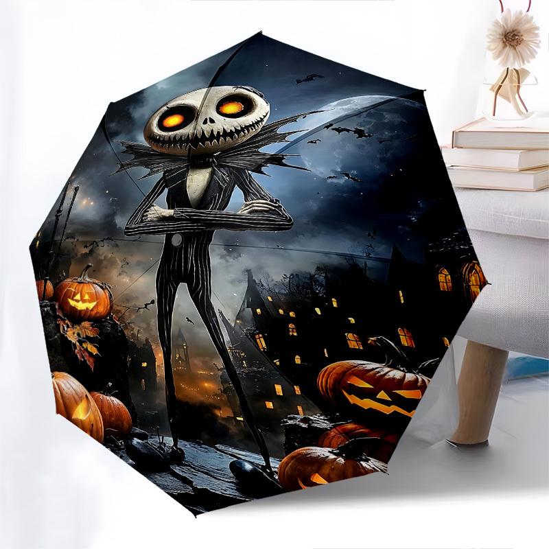 Halloween, Jack Skellington Themed Automatic Opening and Closing Umbrella, Brightly Colored 8-rib Portable Umbrella, Suitable for Men and Wo
