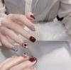 Wine Red Rhinestone Short Handmade Wearable Nails - Stylish & Versatile for Daily Commute or Spicy Student Looks