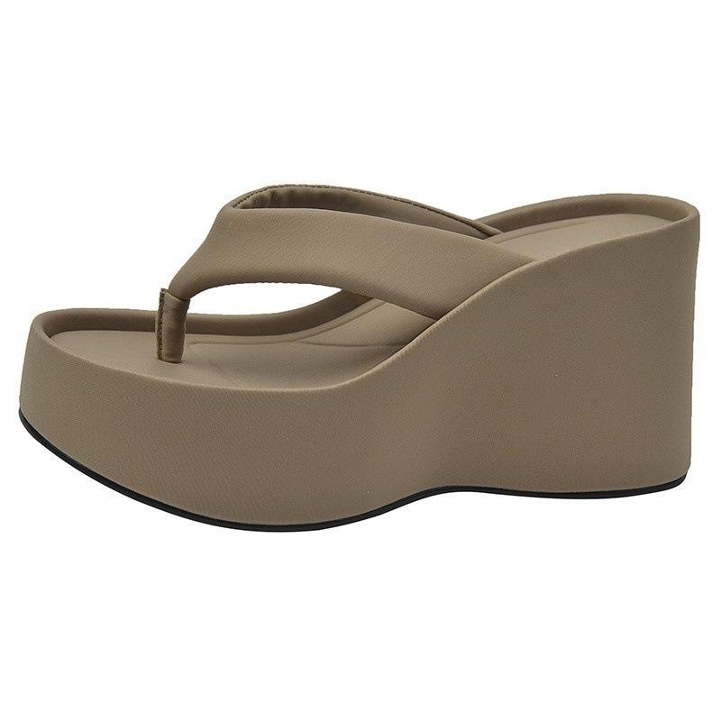 

Толстая подошва, танкетка, шлепанцы, женская летняя обувь 2025, новинка, небольшое увеличение роста, супервысокие и модные универсальные крутые шлепанцы 40 хаки