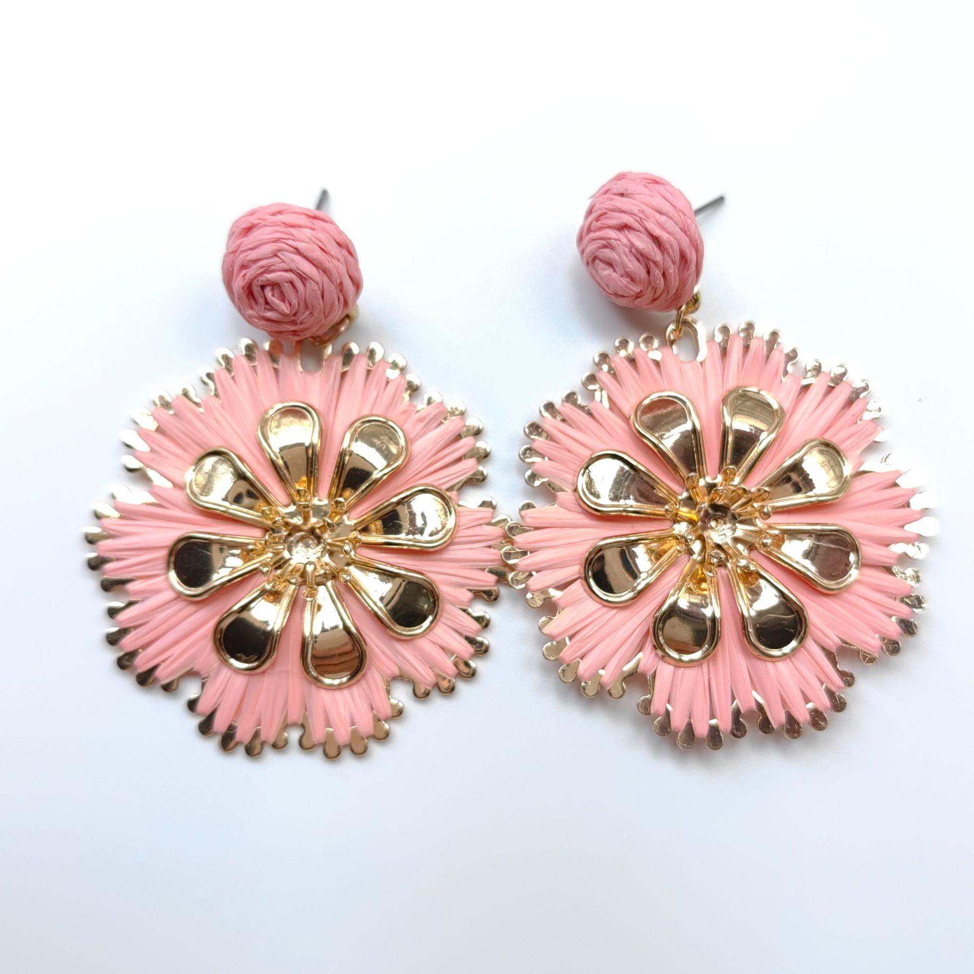 European  American Bohemian Geometric Rattan Earrings - Handmade, Woven Round Design for Women, Perfect for Holiday Style