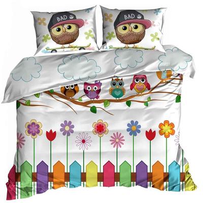3D Cotton Satin Bedding 160x200cm SPRING OWLS